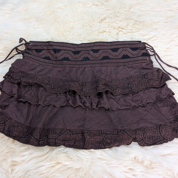 Vintage Women's Brown Ruched Lace Layered Mini Skirt - Picture 1 of 6